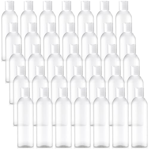 Eccliy 48 Pack 8oz Empty Plastic Squeeze Bottles with Disc Caps Travel Containers Refillable Plastic Empty Bottles with Caps for Shampoo, Lotions, Liquid Body Soap, Creams (Clear)