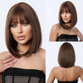 14 Inch Brown Bob Wig with Bangs, Natural Hairline & Glueless Fit