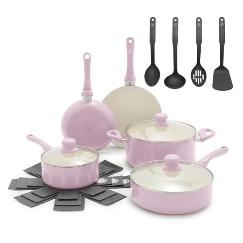 GreenLife 16-Piece Nonstick Cookware Set - Pink Bloom Variation (2026 Upgrade)