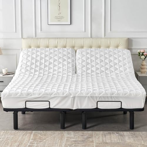Kingnex Waterproof Split Top King Mattress Protector Pad - Adjustable Bed, 78x80