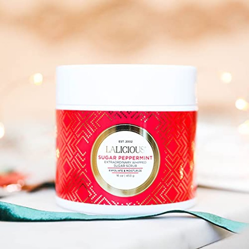 LaLicious Sugar Peppermint Extraordinary Whipped Sugar Scrub - Cane Sugar Body & Foot Scrub, Exfoliating & Moisturizing Skin Care with Coconut Oil & Honey, No Parabens (16oz)
