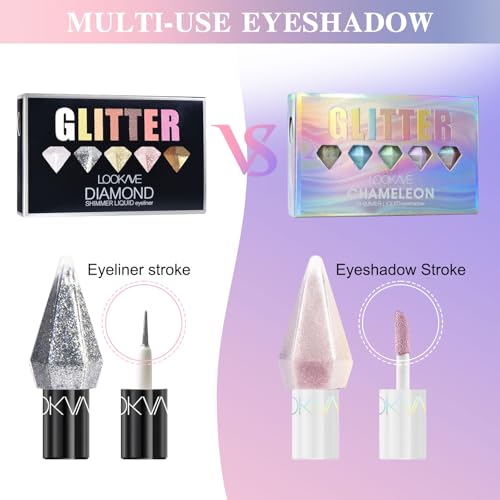 6 Pcs Liquid Glitter Eyeshadow Set Colorful Eyeliner with Long-Lasting and Waterproof Shinning Eye Shadow Gift for Women Eye Makeup(Diamond C)