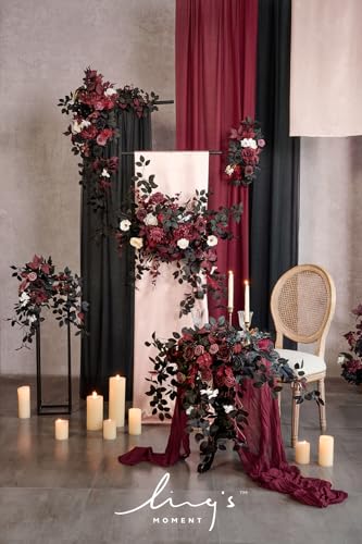 Ling's Moment 2-Pack Black Floral Wedding Arch Garlands - Handmade Silk Flowers