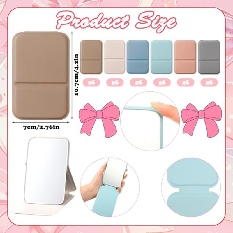 24 Pcs Compact Portable Mirror Bulk Handheld Folding Pocket Makeup Mirror 4.2'' Travel Ultrathin Mirrors for Camping Home Office Sleepover Party Women Mom Party Gift (Rectangle,Morandi)