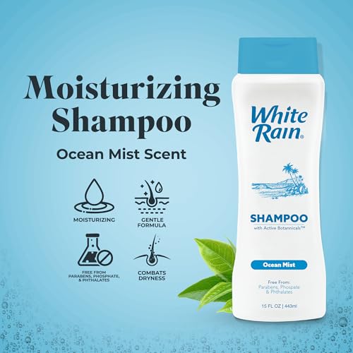 White Rain Moisturizing Shampoo - Ocean Mist Scent, 15 fl oz, Hydrating Shampoo for Men & Women, Paraben-Free & Cruelty-Free with White Lily, Green Tea & Rice Protein
