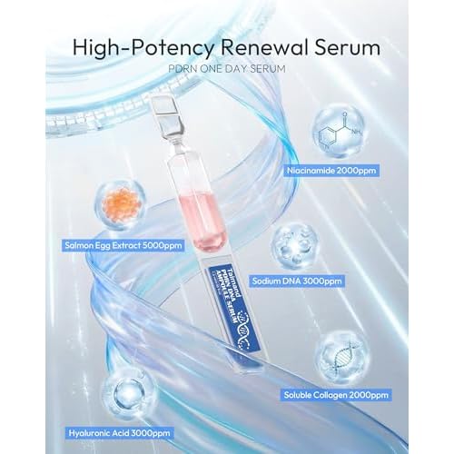 99% Purity Salmon DNA PDRN Serum Ampoules (0.05 fl.oz x 30e) - Hyaluronic Acid Serum, Pre-makeup Skincare, Hydrating Anti-Aging Serum for Sensitive Skin, Portable Vials with Niacinamide, Face & Neck