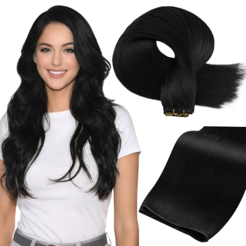 Full Shine Genius Weft Extensions - Black 16 Inch 50g - Seamless Remy Human Hair