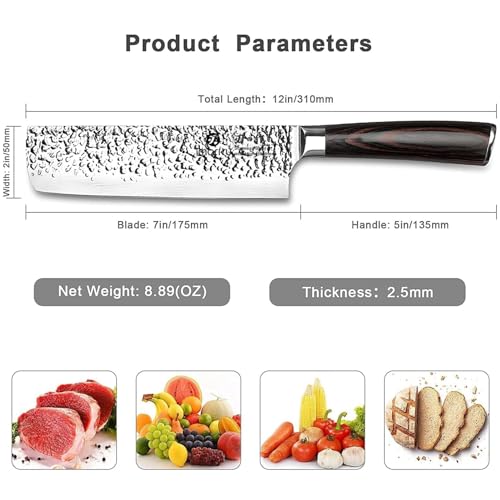 imarku 7 Inch Nakiri Knife - Black with Espresso Brown High Carbon Stainless Steel Veggie Chopper