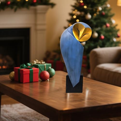 Blue Mid-Century Modern Owl Statue - 15 Inch Home Decor Sculpture