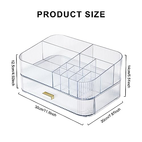 Ssiixx Makeup Organizer with Stackable Drawer,Large Capacity Cosmetic Storage Display Case for Vanity, Ideal for Desk Dresser Countertops Bathroom and Bedroom,Suitable for Cosmetic (Transparent)