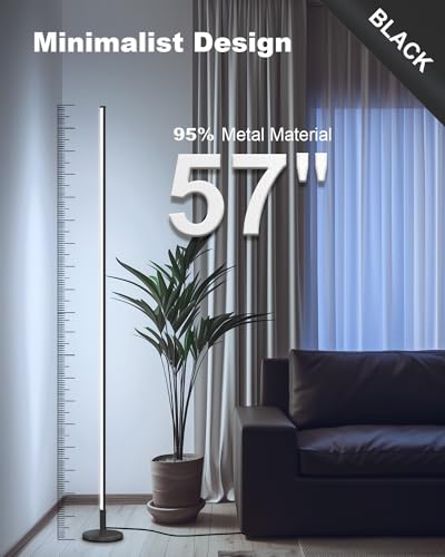TACAHE Black Minimalist Corner Floor Lamp Dimmable LED 2700K-6500K Remote