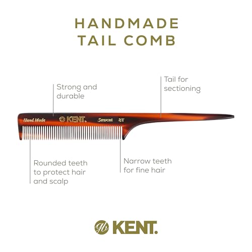 Kent 8-Inch Rat Tail Comb Pack of 3 for Hair Styling & Sectioning - Handmade Fine Tooth Teasing Comb