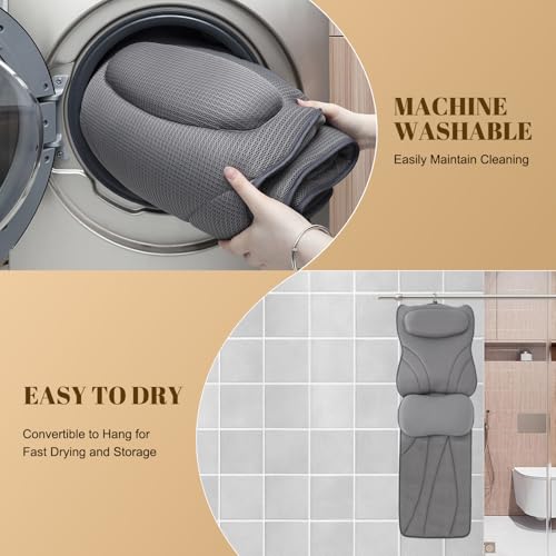 Gray Extra Long Bath Pillow with Lumbar Support - 4D Air Mesh Spa Cushion