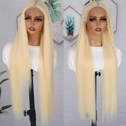 Lezaxiu 30 Inch #613 Lace Front Wigs Pre Plucked Long Straight Blonde Hair Heat Resistant Synthetic Glueless Wig for Black Women Variation of THIS listing
