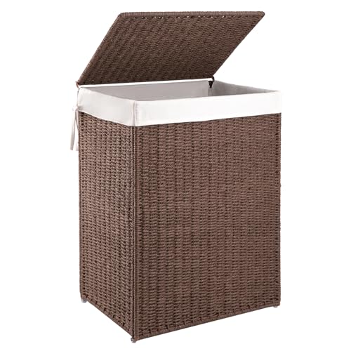 Laundry Hamper with Lid - 90L Brown Handwoven Wicker Basket for Bedroom & Bathroom