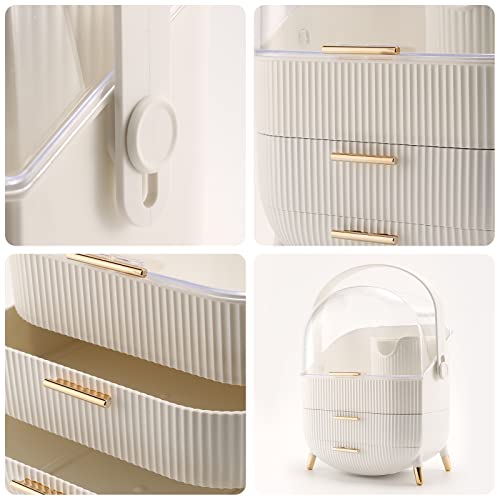 Makeup Organizer with 2-Layer Storage Case - Waterproof Dustproof Cosmetic Box, White A