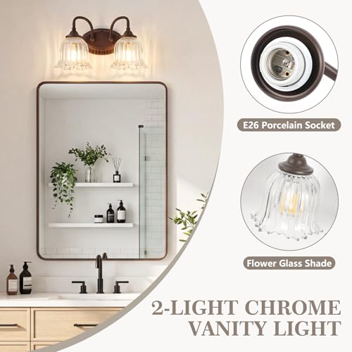 AURYNIX Oil Rubbed Bronze 2-Light Bathroom Vanity Light with Floral Glass Shades