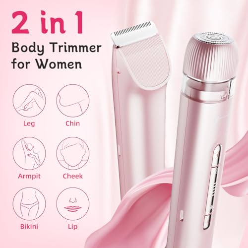 Bikini Trimmer for Women, 2-in-1 Electric Shaver for Bikini Line & Sensitive Areas, Dual Head Women¡¯s Razor, IPX7 Waterproof Wet/Dry, USB-C Rechargeable