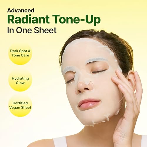 GOODAL Green Tangerine Vita C Dark Spot Care Serum Sheet Mask(5ea) [Advanced Ver.], Dark Spot Care & Hydration Boost with Niacinamide and Hyaluronic Acid, Vegan Skin-Fit Sheet Mask, Korean Skincare
