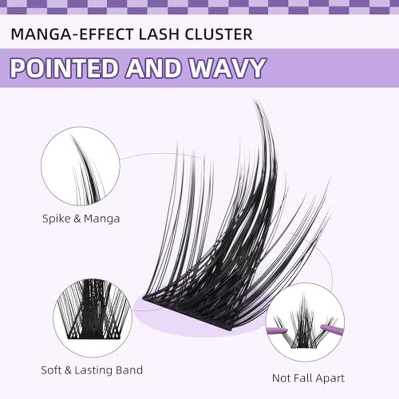 B&Q Manga Lash Clusters Kit 8-18mm California Sunset Lash Clusters 0.2mm Ultra-Thin Band Eyelash Extension Kit Spike Eyelash Clusters Waterproof DIY Lash for Beginners at Home(KIT-Anime 01)