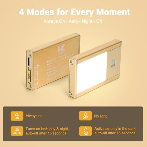 V4light Rechargeable Motion Sensor Night Light - Gold 8-Pack, 3000K Warm White