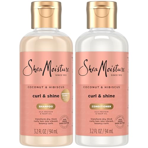 SheaMoisture Curl & Shine Shampoo & Conditioner, Travel-Size ??Coconut & Hibiscus Curly Hair Products for Shine & Frizz Control, 3.2 Oz Ea (2 Piece Set)