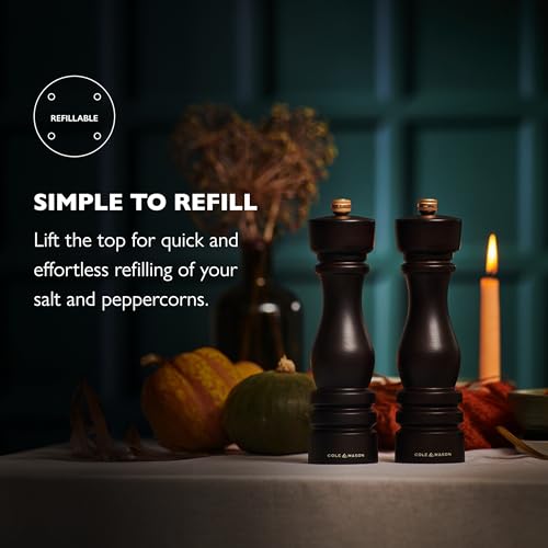 Salt & Pepper Mill Gift Set - Adjustable Ceramic & Steel Mechanisms, 8 Inches, Chocolate Wood