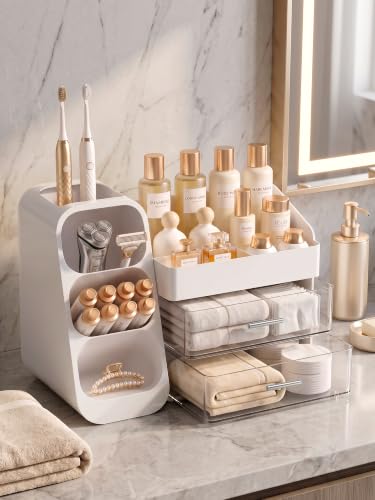Booklov Crystal White Large Makeup Organizer with Drawers - L01