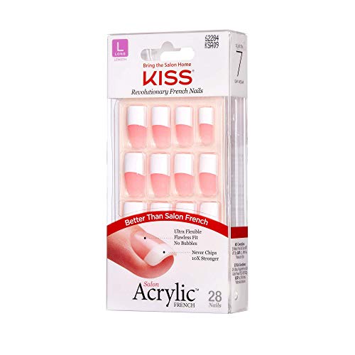 Kiss Salon Acrylic French 28 Count Long Length Pink (Pack of 6)