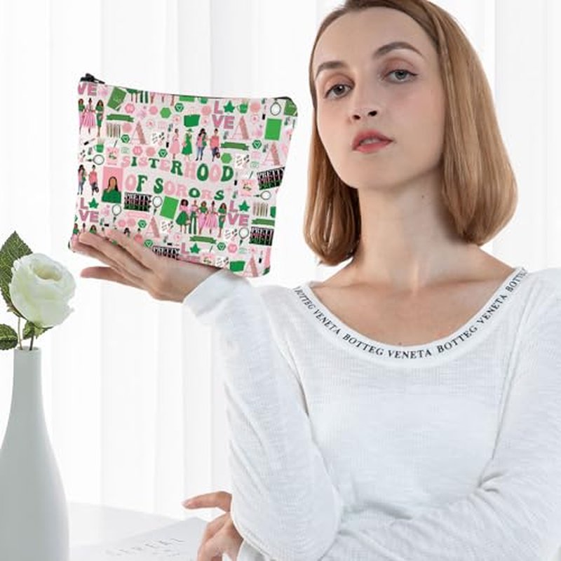 G2TUP Sorority Cosmetic Bag Sorority Sister Gifts For Women I Love All Things Pink and Green Makeup Bag Sisterhood Merch (Sisterhood Love MG)