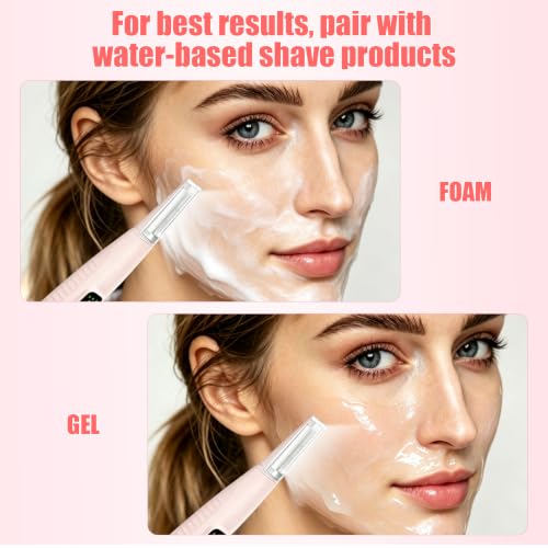 Pink Sonic Dermaplane Razor for Women - Peach Fuzz Hair Removal with 12 Refill Blades