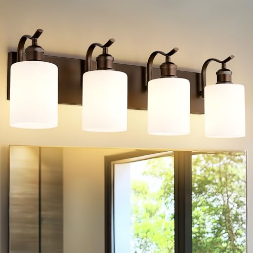 4-Light Bathroom Vanity Light Fixture with Frosted Glass Shades - Oil Rubbed Bronze Variation 2 / 4 Light