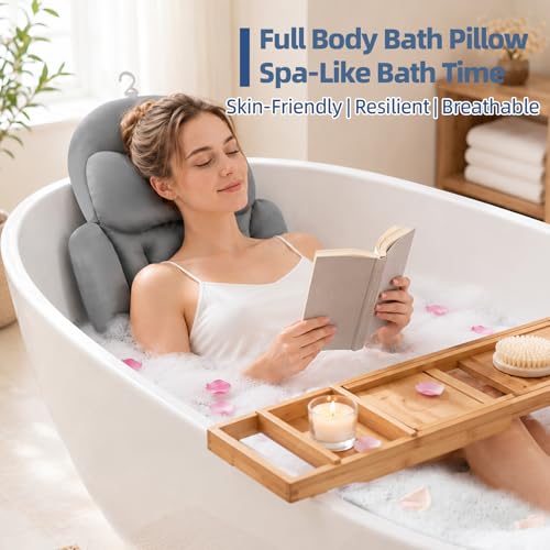 Full Body Bath Pillow with Non-Slip Suction Cups - Ergonomic Tub Support