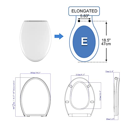 Hibbent 18.5'' Elongated Quiet Close Toilet Seat with Cover - Premium