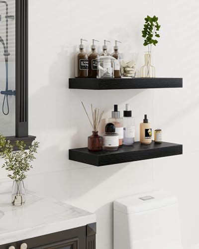 Black 55-inch Floating Wall Shelves Set of 2 with Invisible Brackets - Rustic Wood