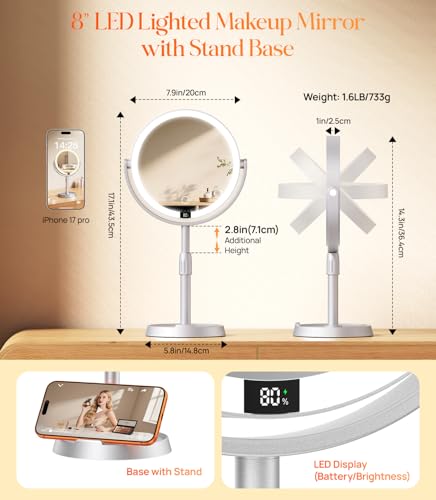 Gospire 8-Inch Lighted Makeup Mirror with 20X Magnification - Silver Variation