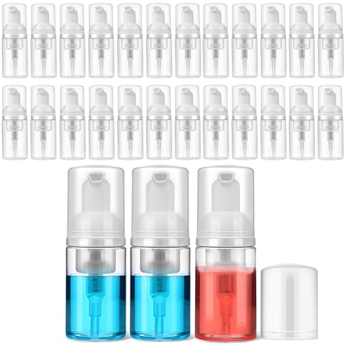 24 Pcs Foam Pump Bottle Travel 30 ml/1 oz Small Size Mousse Foam Soap Dispenser Clear Plastic Empty Refillable Pump Containers Mini Foaming Soap Dispenser for Face Wash Lash Shampoo Skin Care