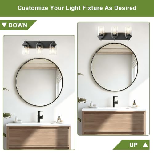 LKHF 22-inch Black 3-Light Bathroom Vanity Light Fixture Over Mirror, Modern Square Design