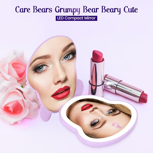 Purple Care Bears Share Bear LED Compact Mirror - 3X Magnification Travel Lighted Makeup Mirror with Adjustable Brightness and Touch Sensor
