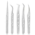 Lash Tweezers for Eyelash Extensions, Lankiz Eyelash Tweezers for Lash Extensions Stainless Steel Straight and Curved Volume Lash Tweezers Set Kit £¨5PCS-SilverH£©