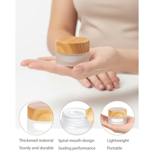 Glass Jar With Lid, 32 Pack 5 Gram Glass Containers With Lids Cosmetic Container With Wood Grain Lid Round Sample Container For Makeup,Lotion,Eye Creams,Scrub Cream,Home Travel