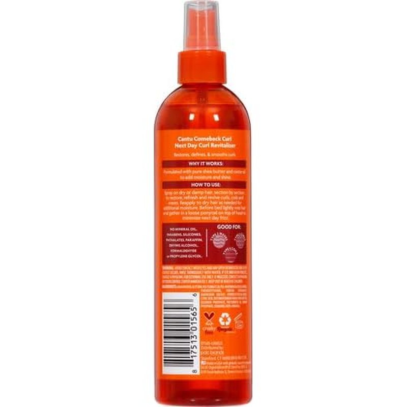 Cantu Comeback Curl Next Day Curl Revitalizer Mist with Shea Butter for Natural Hair, 12 fl oz