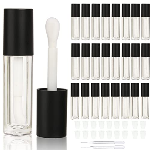 Clear Lip Gloss Tubes with Black Cap, 5ml, 24-Pack - Refillable Cosmetic Containers with Big Doe Foot Wand