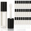 Clear Lip Gloss Tubes with Black Cap, 5ml, 24-Pack - Refillable Cosmetic Containers with Big Doe Foot Wand