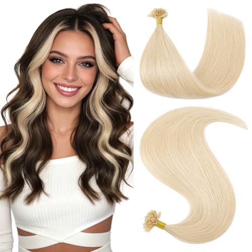 Hair Extensions U Tip Human Hair 20 Inch Platinum Blonde 25 Strands
