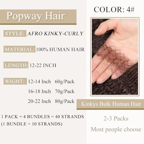Spring Twist Hair Afro Kinkys Bulk Human Hair Bundles 16 Inch - Brown 4# - Natural Curl