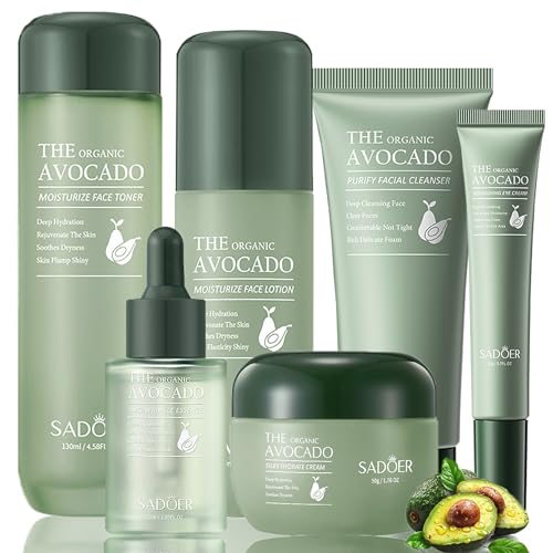 Avocado Skin Care Set for Women, 6-In-1 Skincare Gift Set With Facial Cleanser, Face Serum, Face Cream, Eye Cream, Toner, moisturizing lotion. Skin Care Sets & Kits, Hydrating Facial Kit