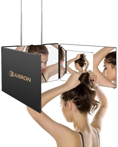 JUSRON Black Self Hair Cutting Mirror with 360 View & Adjustable Height – No LED