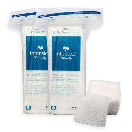 Intrinsics Large 4x4 Gauze Pads 2 Pack (400 Count) ? 12-Ply Lint Free Cotton Pads for Face & Gentle Exfoliation | Medical-Grade Gauze Pads for Esthetic Use | Hypoallergenic and 100% Pure Cotton