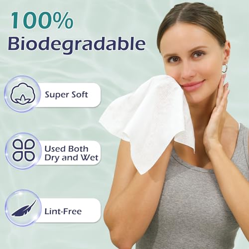 Disposable Face Towels 160 Count - Extra Large Soft Biodegradable Makeup Remover for Sensitive Skin - 2 Pack